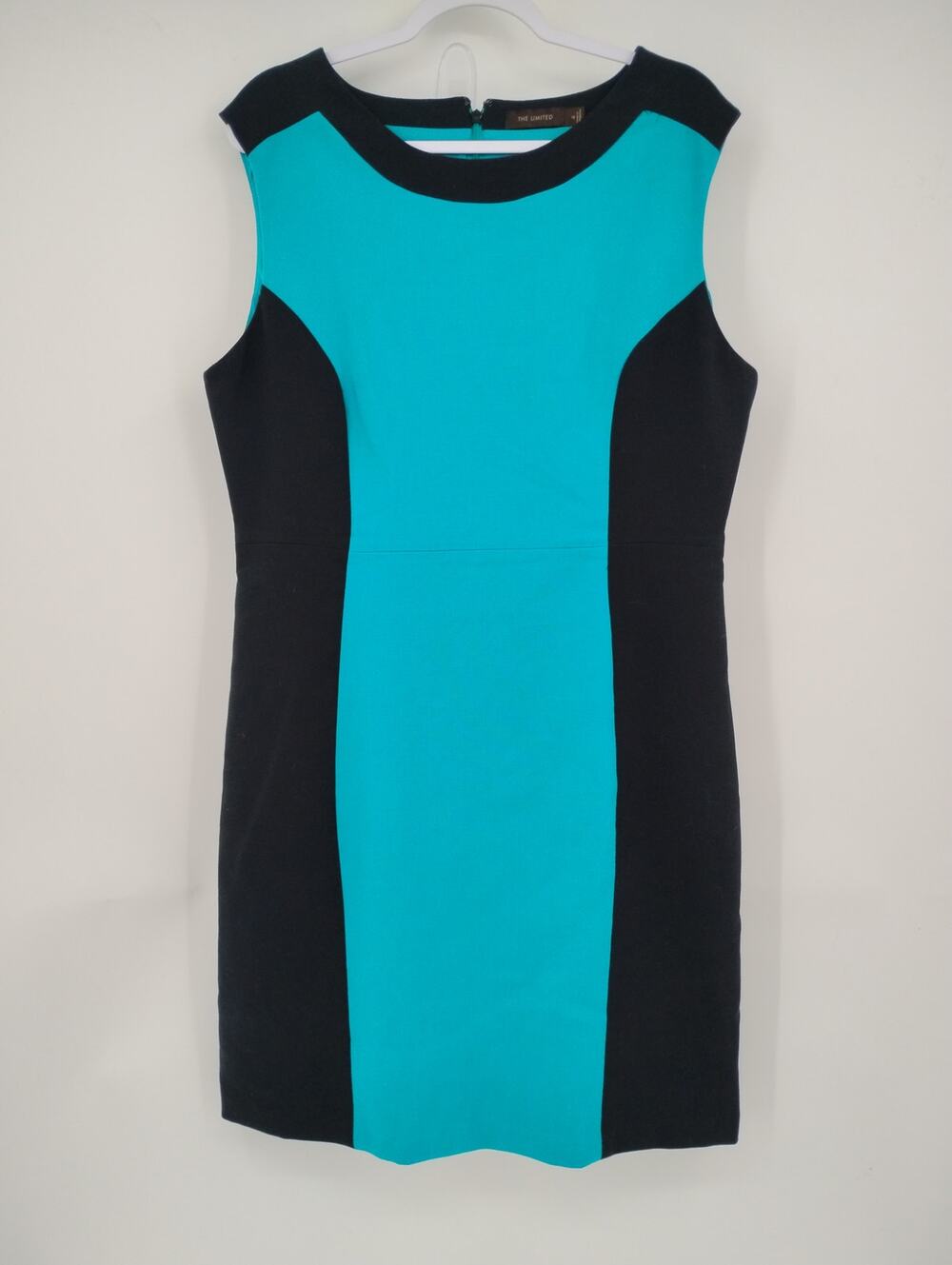 The Limited Black Green Sheath Midi Dress Scoop Neck Sleeveless size 14